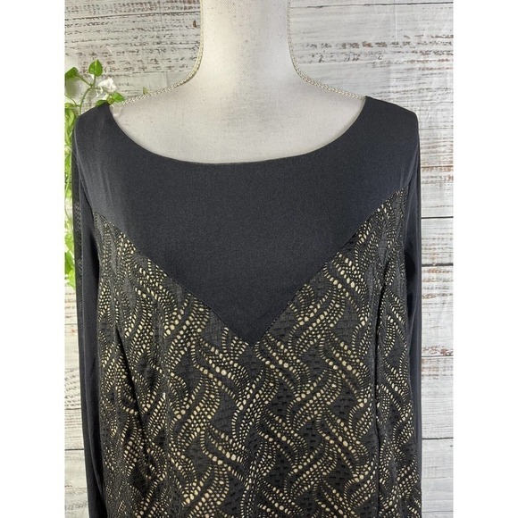 Ashley Stewart Blouse Plus 18 20 Black Gold Mesh Cocktail Evening Wedding Slim - Picture 3 of 11